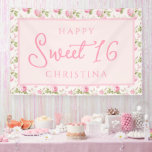 Pink Cottage Rose Happy Sweet 16th Birthday Banner<br><div class="desc">This sweet sixteen birthday banner features a pink cabbage roses in the background. Text says "Happy Sweet 16" with a place to add a name.</div>