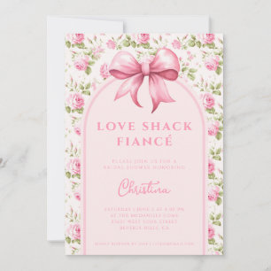 Pink Cottage Rose Love Shack Fiancé Bridal Shower Invitation