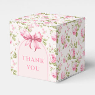 Pink Cottage Rose with Bow Coquette   Thank You Favour Box