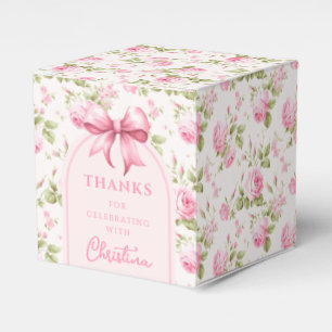 Pink Cottage Rose with Bow Coquette   Thank You Favour Box