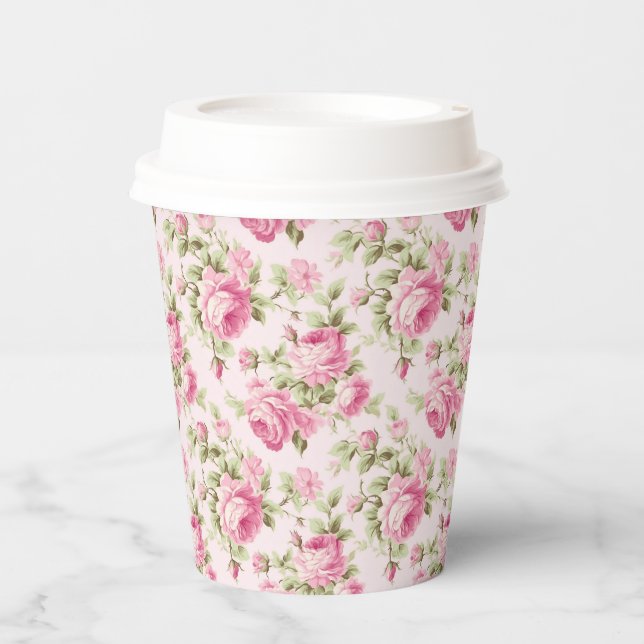 Pink Cottage Roses Baby Shower Paper Cups (Front)