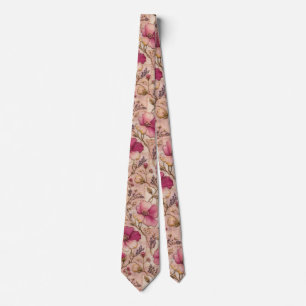 Pink Cottagecore Floral Vintage Botanical Tie