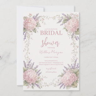 Pink cottagecore Hydrangea Bridal Shower Lavender Invitation