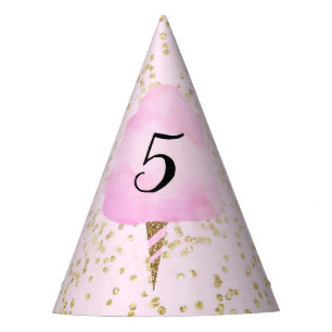 Pink Cotton Candy & Gold Confetti Birthday Party Hat