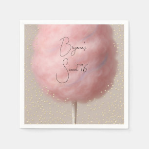 Pink Cotton Candy Gold Confetti Birthday Party Napkin