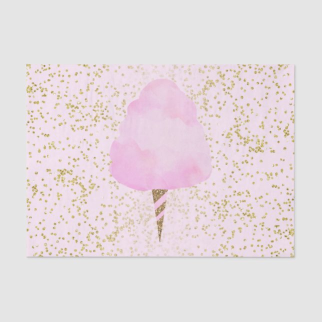 Pink Cotton Candy & Gold Confetti Birthday Party Tissue Paper (Front)
