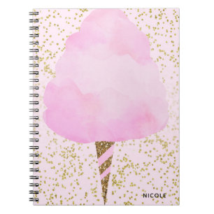 Pink Cotton Candy & Gold Confetti Girly Sparkle Spiral Notebook