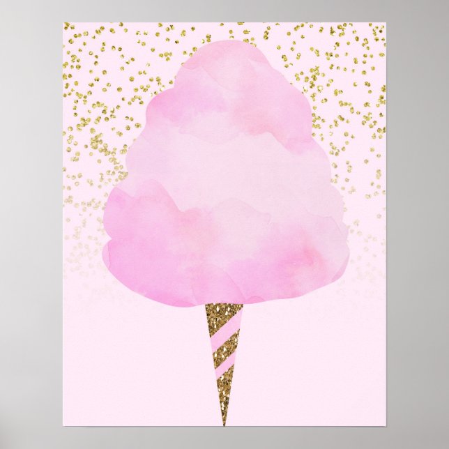 Pink Cotton Candy & Gold Glitter Cute Trendy Girls Poster (Front)