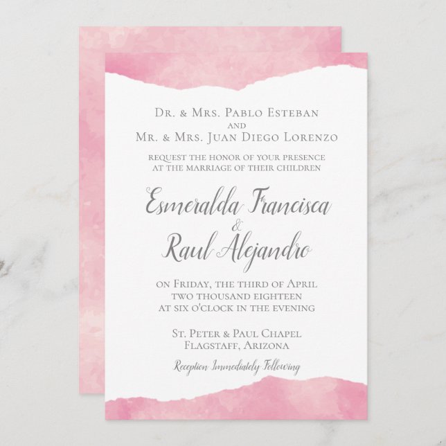 Pink Cotton Candy Watercolor Wedding Invitation (Front/Back)