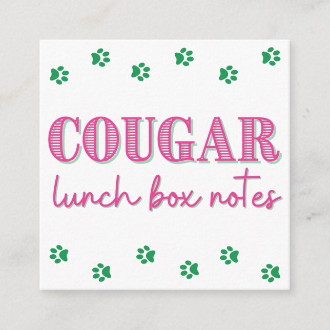 Pink Cougar Print Name Lunch Box Notes (Front)