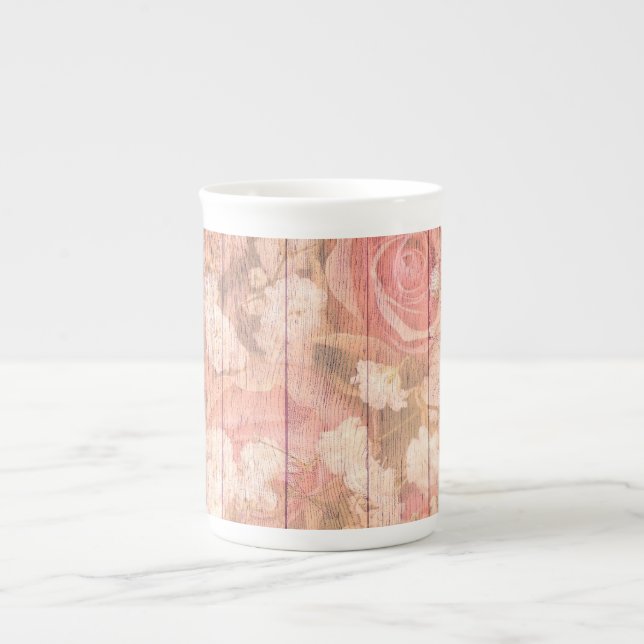 Pink Country Chic Roses Bone China Mug (Front)