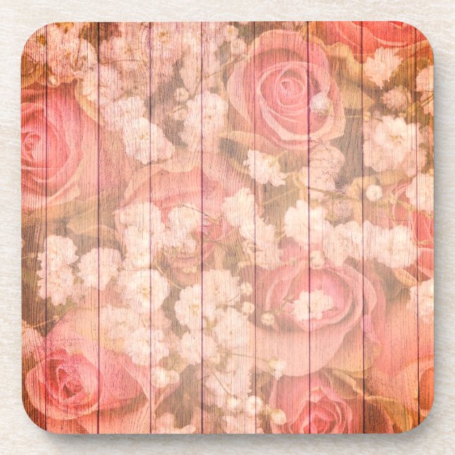 Pink Country Chic Roses Coaster (Front)