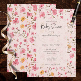 Pink Country Floral Baby Shower Invitation