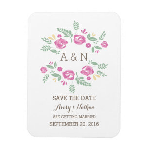 Pink Country Floral Monogram Save the Date Magnet