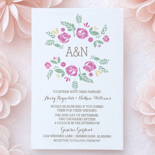 Pink Country Floral Monogram Wedding Invite