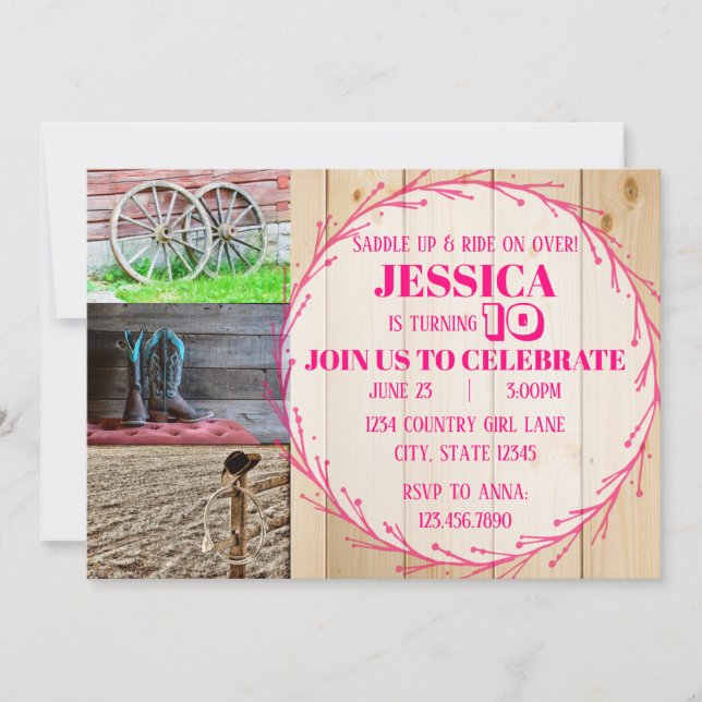 Pink Country Girl Birthday Party Invitation (Front)