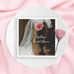 Pink Country Rose and Cowboy Boots Bridal Shower Napkin