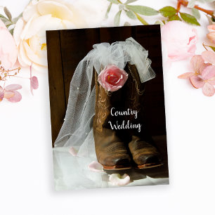 Pink Country Rose and Cowboy Boots Wedding Invite