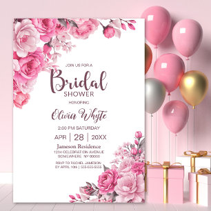 Pink Country Rose Floral Bridal Shower Invitation