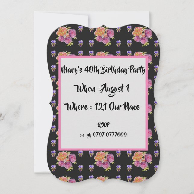 Pink Country Roses Floral 40th Birthday Invitation (Front)
