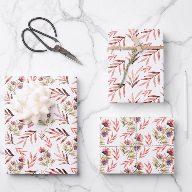 Pink Country Rustic Wildflowers Wrapping Paper Sheet (Front)