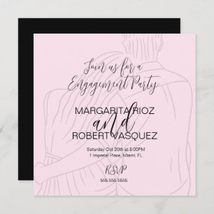 Pink Couple Hugging Script Engagement Party Save The Date