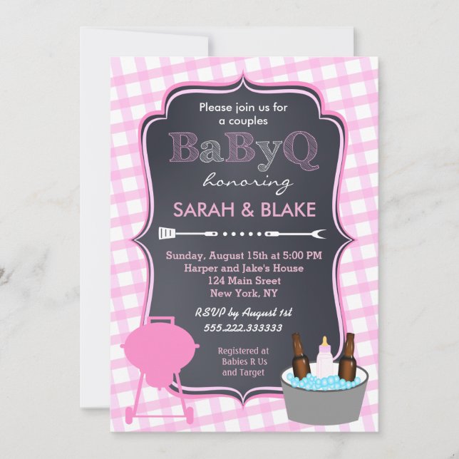 Pink Couples Baby Shower BBQ BabyQ Invitations (Front)