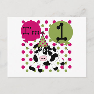 Pink  Cow 1st Birthday Tshirts and Gifts Postcard