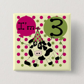 Pink Cow 3rd Birthday Tshirts and Gifts 15 Cm Square Badge