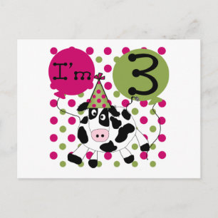 Pink Cow 3rd Birthday Tshirts and Gifts Postcard