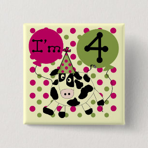 Pink Cow 4th Birthday Tshirts and Gifts 15 Cm Square Badge