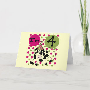 Pink Cow 4th  Birthday Tshirts and Gifts Card