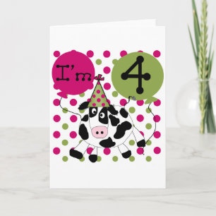 Pink Cow 4th  Birthday Tshirts and Gifts Card