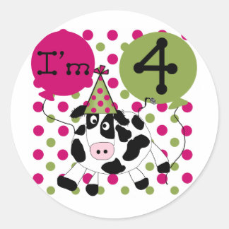 Pink Cow 4th Birthday Tshirts and Gifts Classic Round Sticker