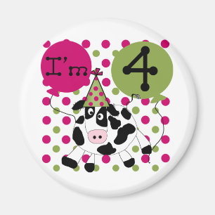 Pink Cow 4th Birthday Tshirts and Gifts Magnet