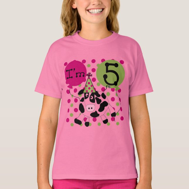 Pink Cow 5th Birthday Tshirts and Gifts (Front)