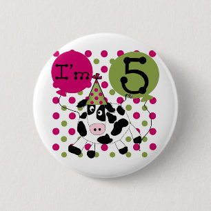 Pink Cow 5th Birthday Tshirts and Gifts 6 Cm Round Badge