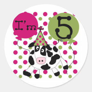 Pink Cow 5th Birthday Tshirts and Gifts Classic Round Sticker