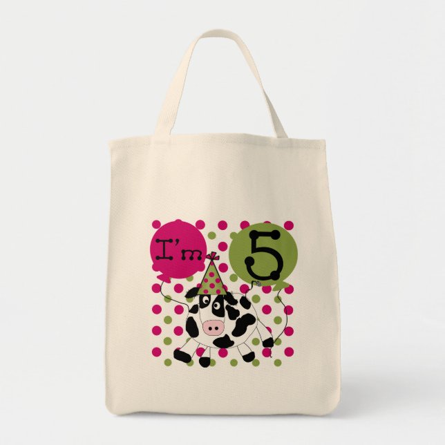Pink Cow 5th Birthday Tshirts and Gifts Tote Bag (Front)