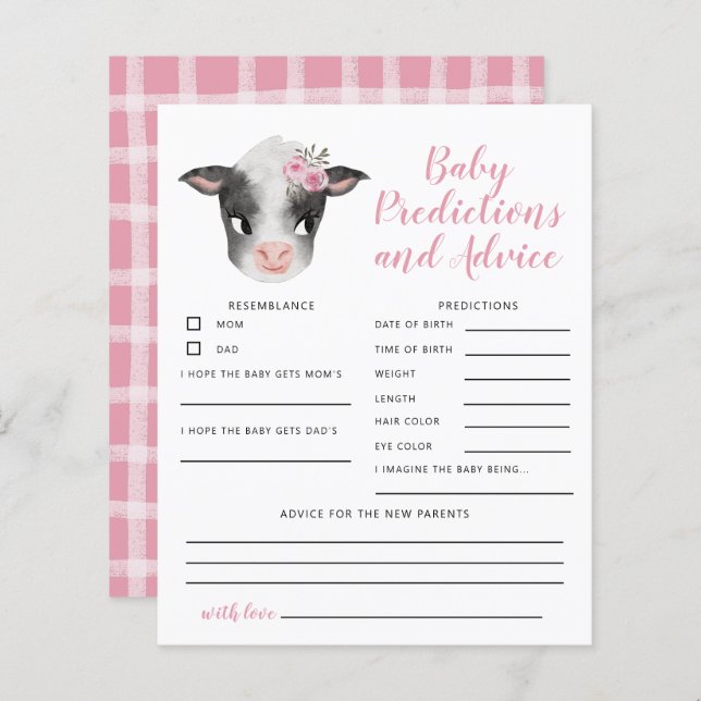Pink Cow Baby Predictions & Advice Card (Front/Back)