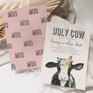 Pink Cow Baby Shower Invitation   Watercolor Cow