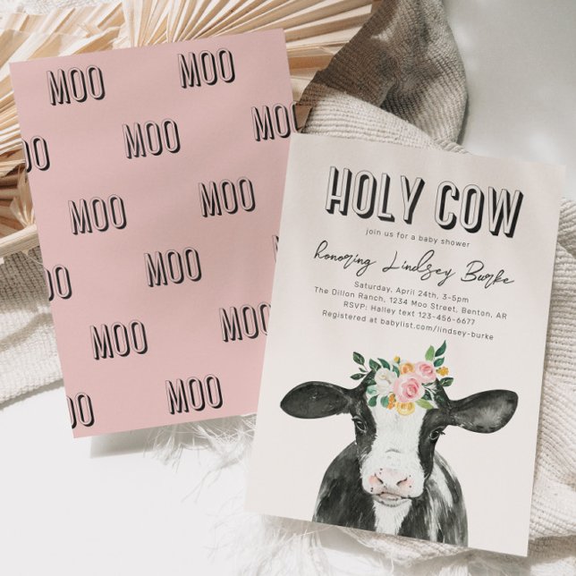 Pink Cow Baby Shower Invitation | Watercolor Cow (Creator Uploaded)