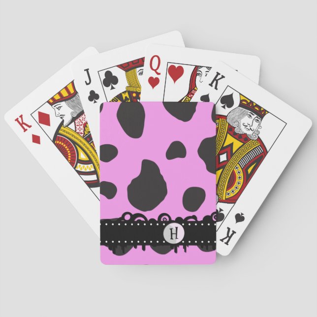 Pink Cow, Cow Print, Cow Spots, Monogram Playing Cards (Back)