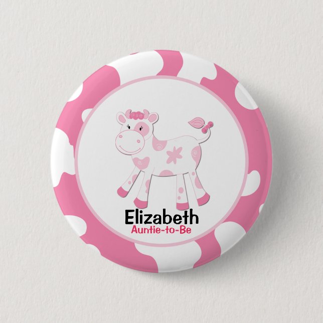 Pink Cow Customised name tag Button (Front)