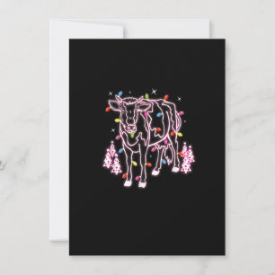 Pink Cow In Christmas Lights Funny Xmas Tree Cows Invitation