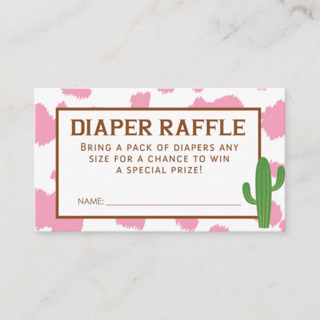 Pink Cow Print Diaper Raffle Ticket Enclosure Card (Front)