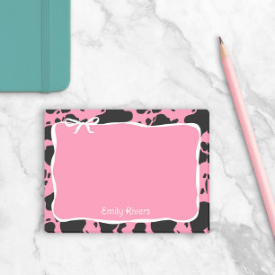 Pink Cow Print & White Bow With Your Name Post-it Notes