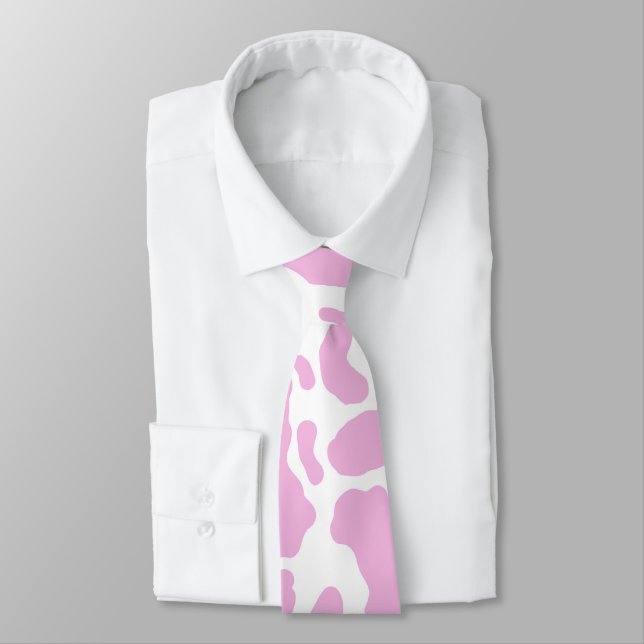 Pink Cow Spots Animal Print Pattern Tie (Tied)