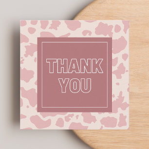 Pink Cow Spots Animal Print Thank You Modern Chic Square Business Card