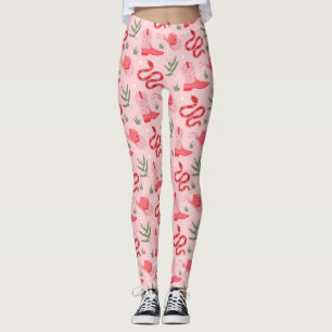 Pink Cowboy And Snakes Pattern Leggings